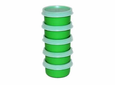 5 TUPPERWARE 1 OZ SMIDGETS MINI BOWLS TINY GREEN BPA FREE AIR TIGHT VITAMINS NEW