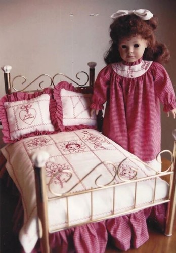 Sentimental Stitches REDWORK NIGHTS 18" Doll Nightgown & Bedding