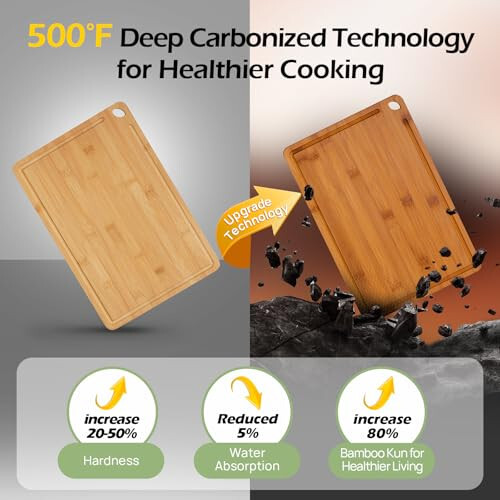 Bamboo Cutting Board, Durable Wood Cutting Boards for Kitchen with Deep Juice Gr - Picture 2 of 9
