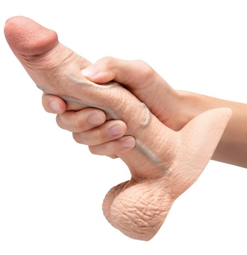 b-Vibe Slipskin Girthy realistischer klarer Dildo oft mit Adern und Hoden - Bild 17 von 21