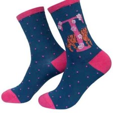 Bamboo Alphabet Socks Initial T Novelty Floral Animal UK Size 3-7