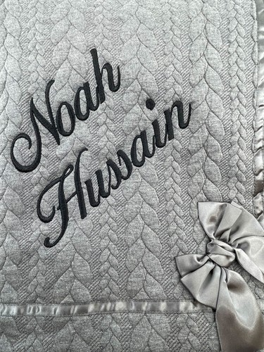 Baby Boy PERSONALISED Blanket Wrap Winter Thick Charcoal Dark Grey Black - Picture 3 of 9