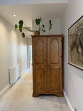 Freestanding Wood Wardrobe Brown Medium Wood 2 Doors 2 Drawers Shelves Rail