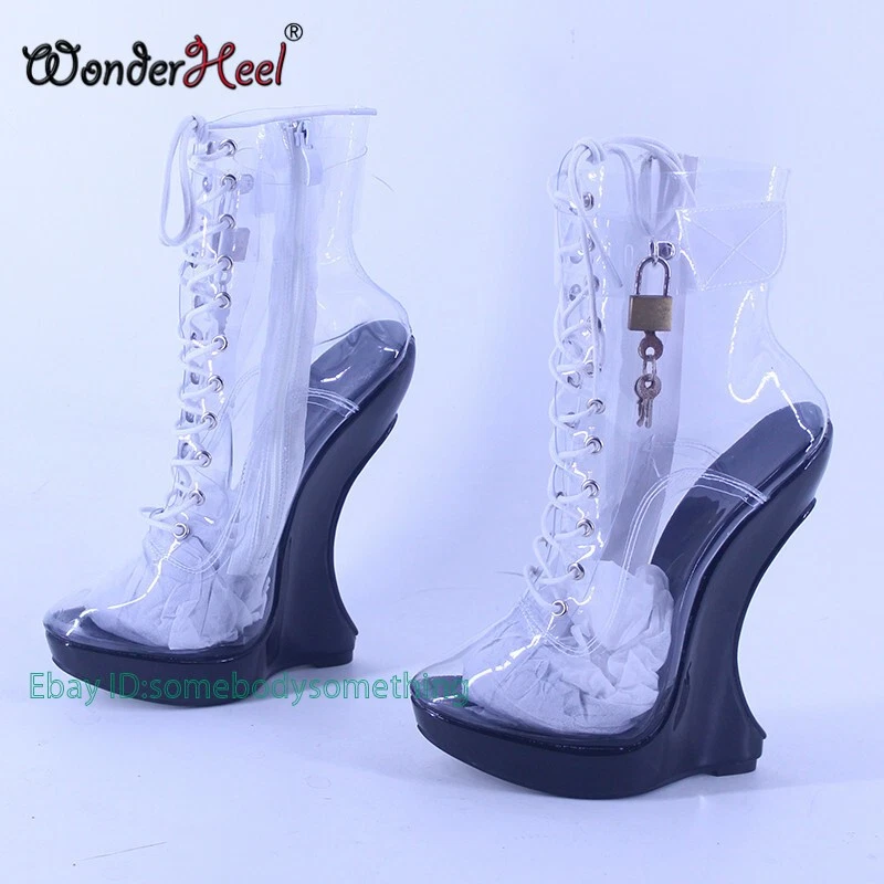 18 cm Cuñas Plataforma Transparente Bloqueo Candados Mujer Botines Zapatos 6-13 Foto 3 de 4