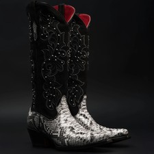 Women's Genuine Leather Exotic Python Print Snip Toe Western Boots - Natural