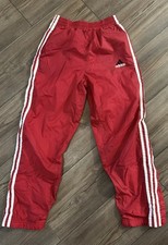 Adidas Vintage Kids Red 3-Stripe Track Pants | Youth M | Y2K Nylon Warm-Up Pants