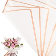 White Gold Edge Flower Wrapping Paper 30 PCS Waterproof Florist Bouquet Supply