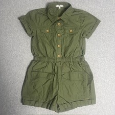 Tahari Girl Olive Green Cotton Blend Utility Romper Size 12