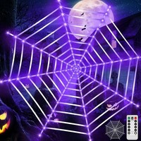 Halloween Spinnennetz Lichterkette 120 Leds 3,6M Lila Wasserdicht Deko Garten