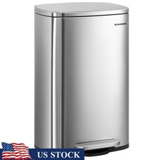 Stainless Steel Kitchen Trash Can W/ Soft Close Lid  Odor Seal Pedal Bin New