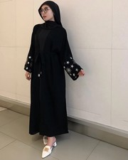 Muslim Women Abaya Embroidery Sleeve Kaftan Dubai Modest Open Dresses Cardigan