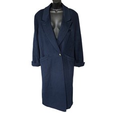 Vintage Ashley Scott Long Wool Overcoat 100 Wool Sz L/XL Navy Blue Gold