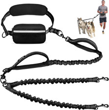 Hands Free Double Dog Leash with Pouch, Dual Leash for 2 Dogs with Reflective Pa