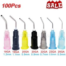 100pcs Irrigation Bent Needle Tips Dental Flow Etch Composite Resin Acid Syringe