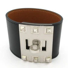 Auth HERMES Kelly Dog - Black Leather Hardware Square G Bracelet