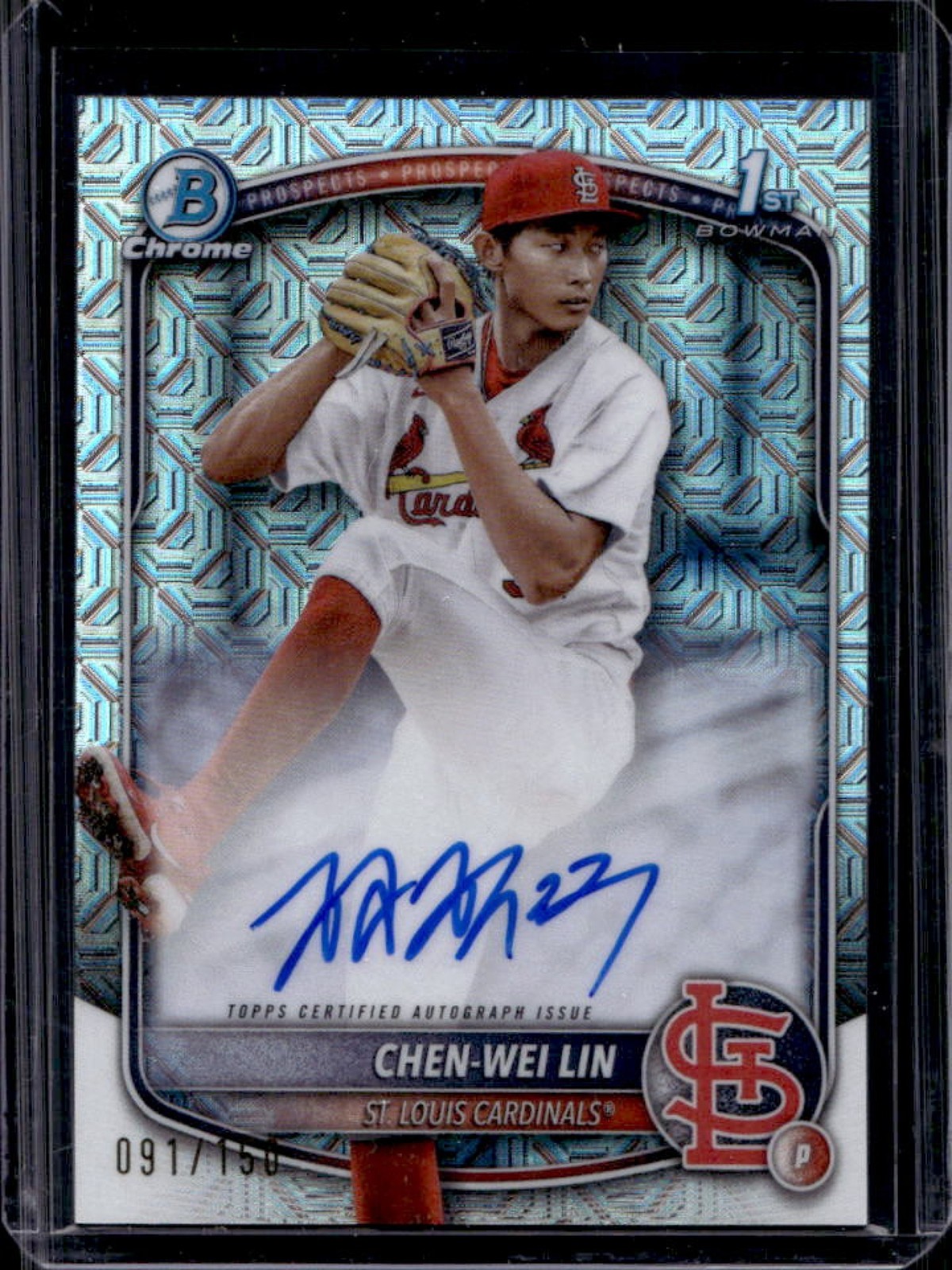 2025 Bowman Chen-Wei Lin Chrome Auto HTA Choice Refractor 1st #/150 Cardinals