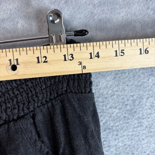 Vintage Wide Leg Pants L Linen Rayon Black Smocked Waist Pockets Minimalist Soft - Picture 7 of 20