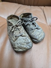 Antique Black Leather Victorian Baby Shoes Boots Lace Up Toddler Booties 1890s