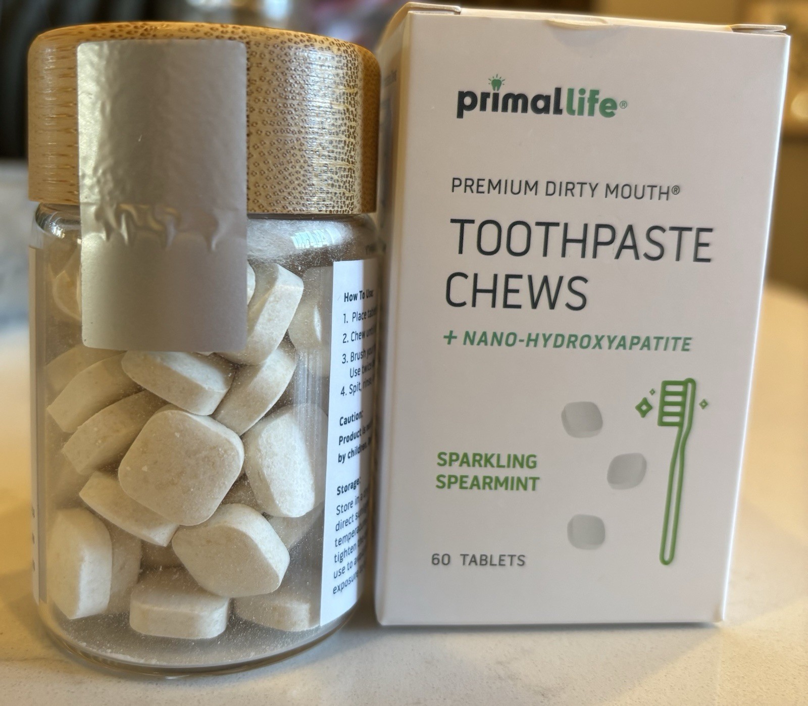 Primal Life Toothpaste Chews Sparkling Spearmint 60 Tablets Sealed Exp 09/26