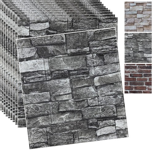 10PCS 3D Wall Panels Peel and Stick 3D Brick Wallpaper Peel and Stick Faux St...