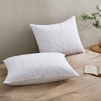 2 Pack Soft To Medium White Down Feather Bed Pillows , 100% Cotton Cover