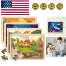 Large Dinosaur Wooden Puzzles for Kids 4 in 1 Gift Box12.2  9.4 in, Jigsaw P...