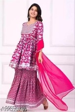 Indian Readymad Rayon Kurta Kurti With Sharara And Dupatta Set for Women's Gift