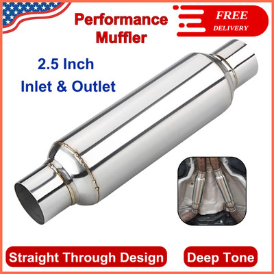 2.5'' Inlet & Outlet Universal Resonator, 16'' Long Performance Muffler, Weld-On