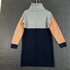 Madewell Gray Orange Navy Blue Color Block Turtleneck Sweater Dress Women's XS