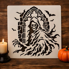 Grim Reaper Stencil 12" Gothic Entryway Halloween Paint Crafts Template Dark Art