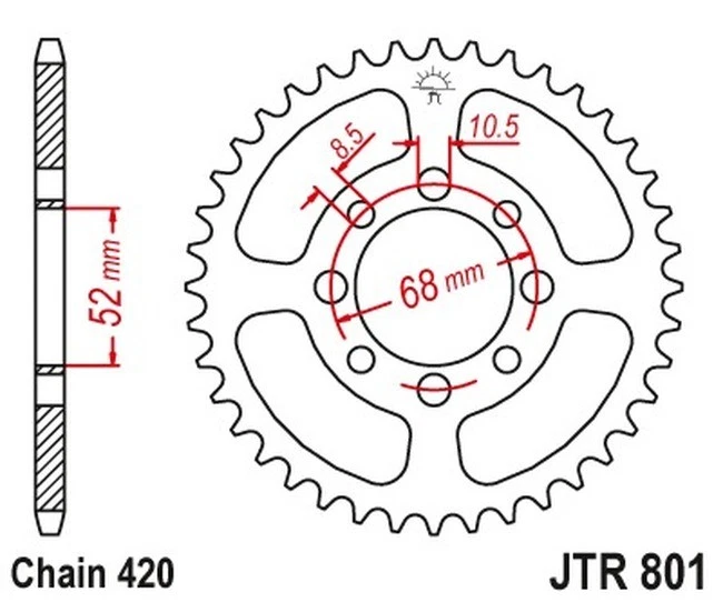 Piñón trasero de acero - 42 dientes 420 JT JTR801.42 para KLX110/L, Z125 Pro, DRZ110 Foto 2 de 2