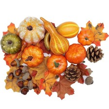50x Fall Decorations Artificial Pumpkins Autumn Leaves Acorns Thanksgiving Decor