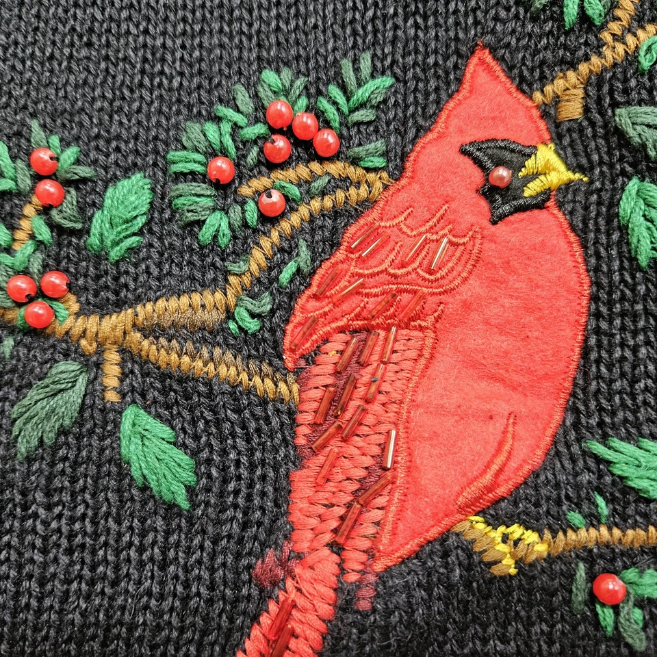 Cardigã branco veado suéter colete feminino plus 22W preto malha cardinal pássaro frisado - Imagem 3 de 4