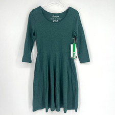 Pact Fit  Flare Dress Womens S Green Organic Cotton Stretch Sustainable Pockets