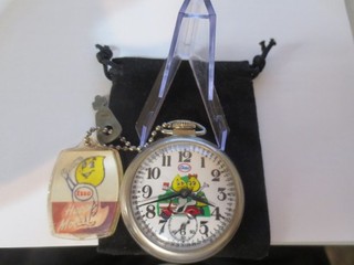 1950s 16s Westclox Pocket Watch Esso Drop Kids Ad Theme Dial & Case Runs Well.