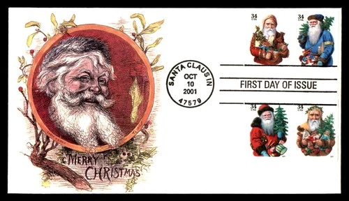 Mayfairstamps US FDC 2001 Indiana block Christmas Santa claus First Day Cover aa