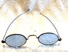 VINTAGE EYE WEAR WIRE RIM EYEGLASSES PRIMITIVES BLUE-TINTED GLASS