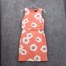 Ivanka Trump Womens 2 Tropical Floral Linen Popover Sheath Dress 3 Coral Summer