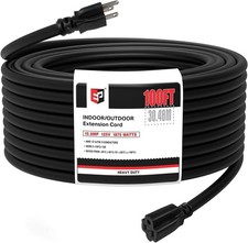 100 Ft Heavy Duty Outdoor Extension Cord, 12/3 SJTW Black 3-Prong