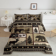 Wild Animal Comforter Set King Size - Bear Deer Bedding for Kids Teens