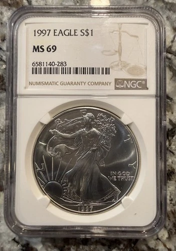 1997 American Silver Eagle - NGC - MS 69 Bright Shiny Luster Encapsulated