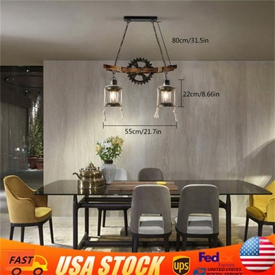 Rustic Wood Chandelier Farmhouse Loft Retro Pendant Light Ceiling Fixture NEW