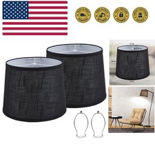 Black Bedside Lamp Shades Set of 2 Replacement, Fabric Medium Lampshades 13" ...