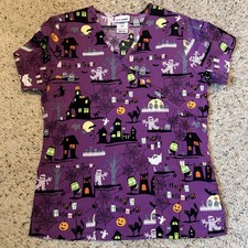 Halloween Scrubstar Haunted Haunted House Scrub Top Women's Size S