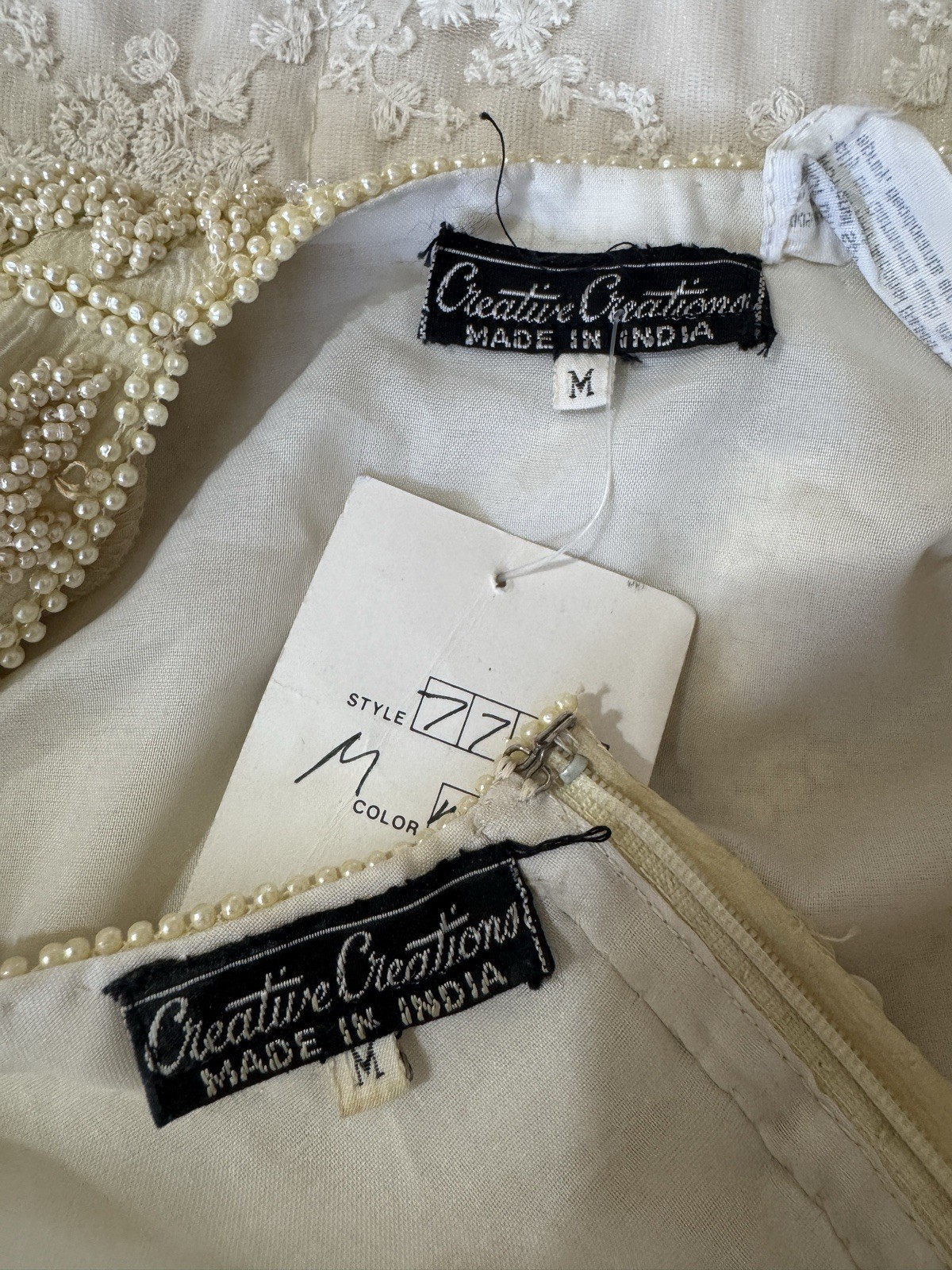 Vintage Ivory / Cream Silk Beaded Sequin Dress Bolero Set Art Deco Women UK10 image 2