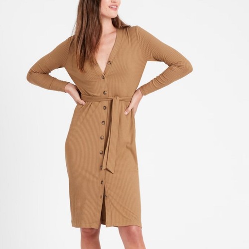 Banana Republic, Banana Republic Ribbed-Knit Cardigan Dress in Afternoon Latte Beige Size XS