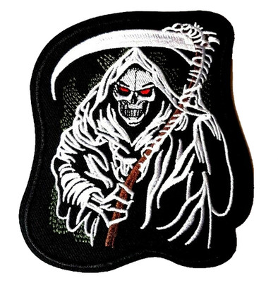 Sensenmann Patch Skelett bestickt Bügelbild Aufnähen Abzeichen Tod Biker Halloween