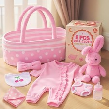 8-Pc Baby Doll Accessories Set with Bassinet for 17-22 Inch Dolls - Perfect Gift