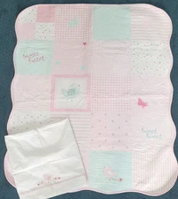 Mothercare Cot Blanket Coverlet Pink Patchwork Sweetheart Tweet & sheet