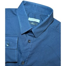Versace Collection Trend Mens 16.5/42 Navy Blue Button Down Shirt Long Sleeve